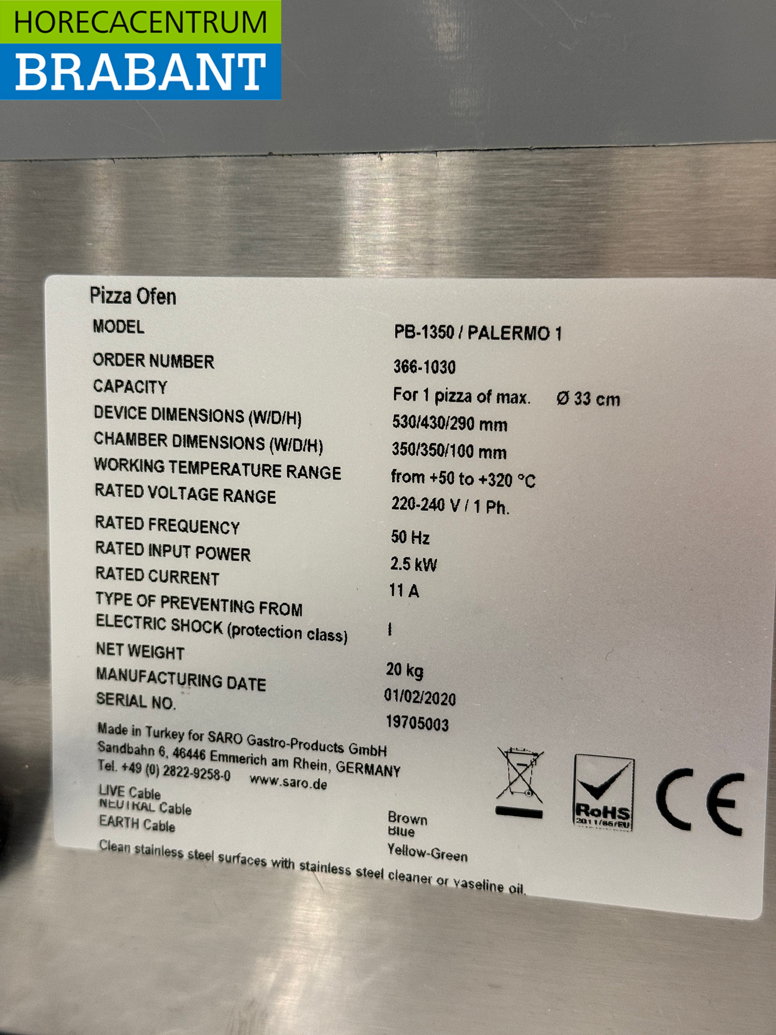 Four à pizza Saro Palermo en acier inoxydable 1 pizza 230V Horeca – Image 7