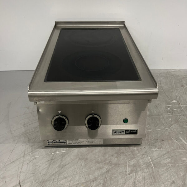 Cuisinière électrique à vitrocéramique Krefft en acier inoxydable, 2 feux, 50 cm, 400 V, pour la restauration