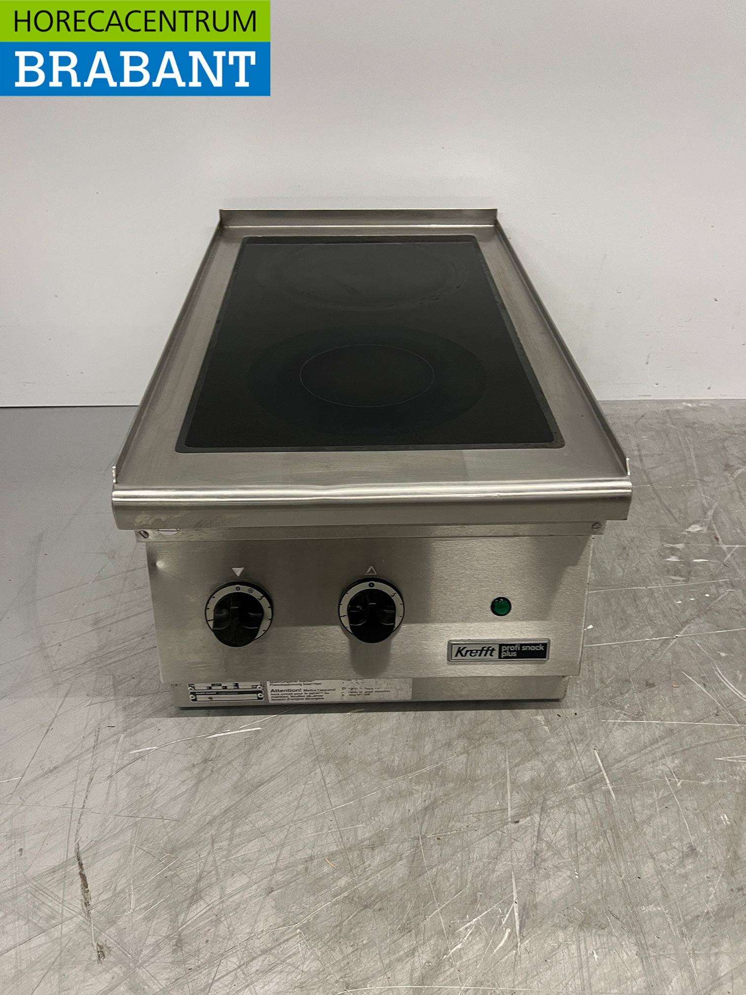 Cuisinière électrique à vitrocéramique Krefft en acier inoxydable, 2 feux, 50 cm, 400 V, pour la restauration