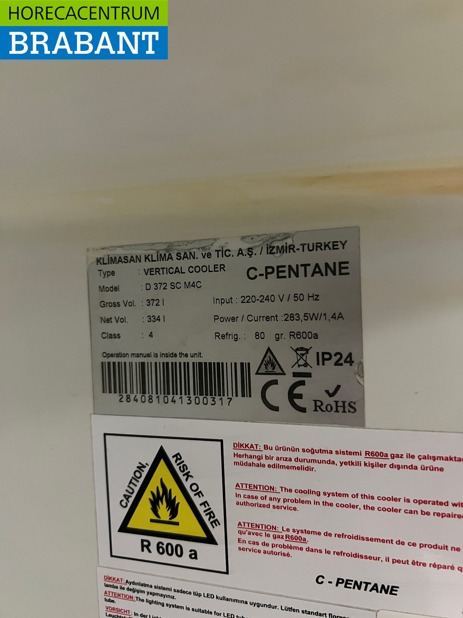 Réfrigérateur Klimasan à porte vitrée, 372 litres, 230 V, pour la restauration – Image 5