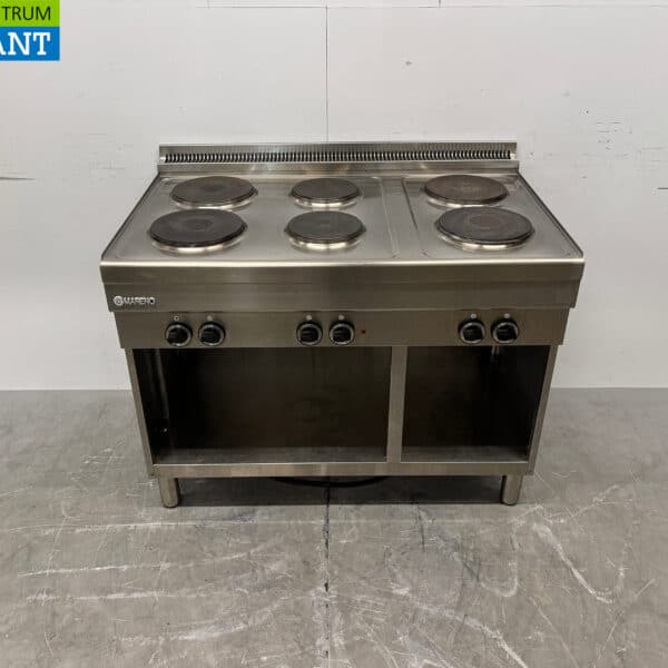 Cuisinière électrique Mareno en acier inoxydable, 6 feux, 110 cm, 400 V, pour la restauration
