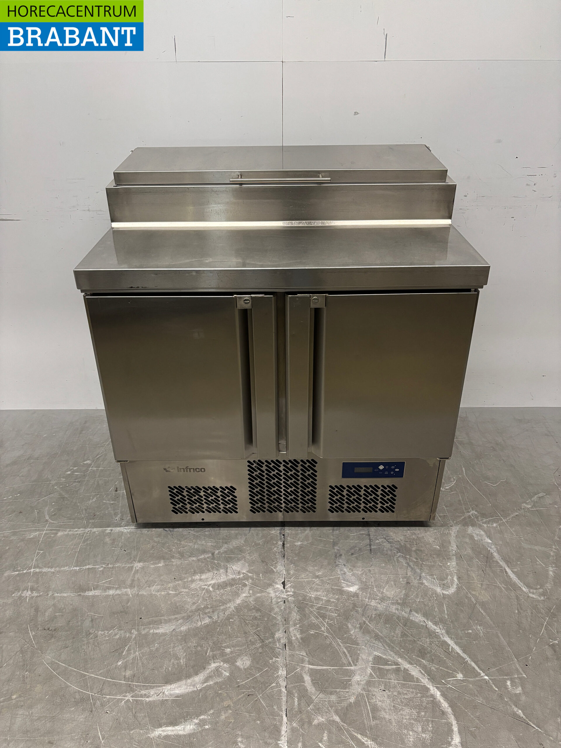 Table de travail réfrigérée « Saladette » Infrico en acier inoxydable, 2 portes, 98 cm, 230 V, pour la restauration