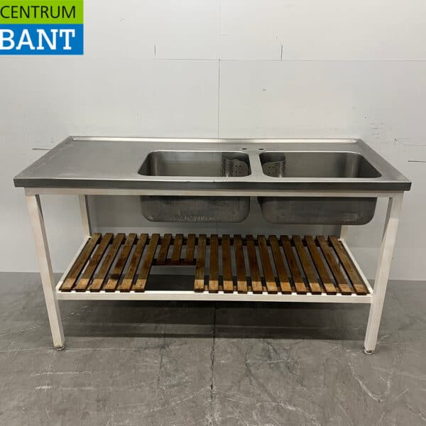 Évier en acier inoxydable à double cuve avec meuble de rangement, 160 cm, pour la restauration