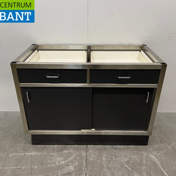Meuble bas en acier inoxydable, 2 portes coulissantes et 2 tiroirs, 120 cm, pour la restauration