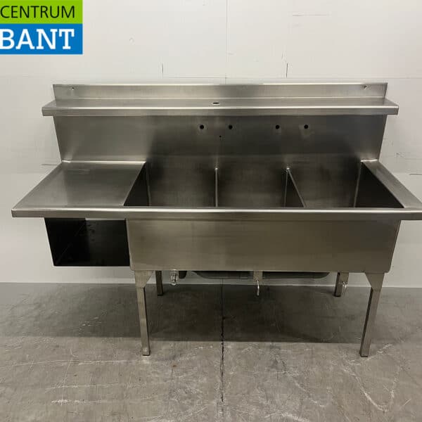 Évier en acier inoxydable à 3 cuves, 175 cm, pour la restauration