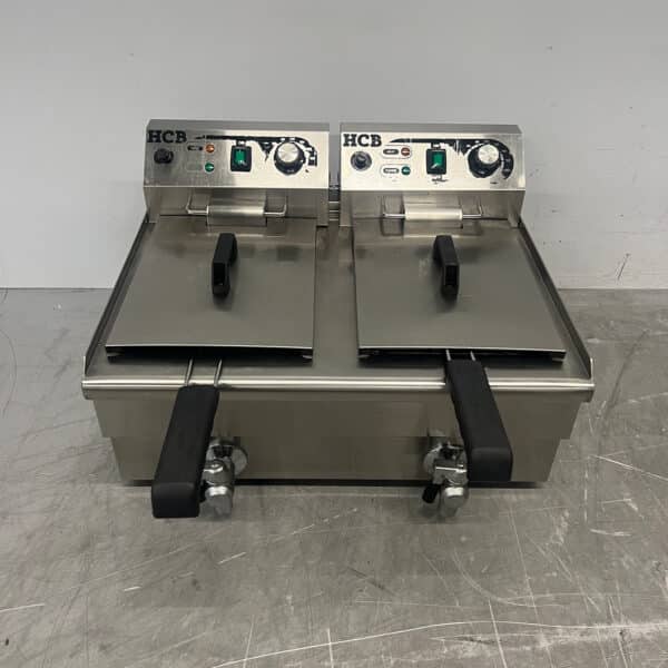 Friteuse double en acier inoxydable Friteuse Vanne de vidange 2 x 8,5 litres 2 x 230V Horeca