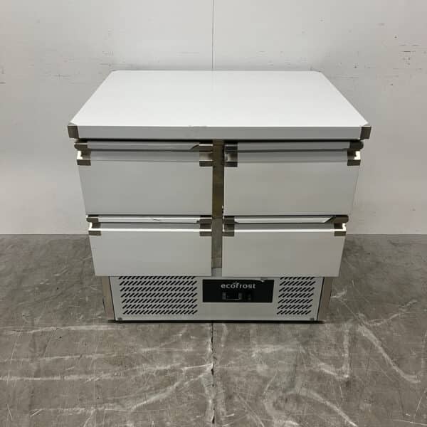 Table de travail réfrigérée Ecofrost en acier inoxydable, 4 tiroirs, 90 cm, 230 V, pour la restauration