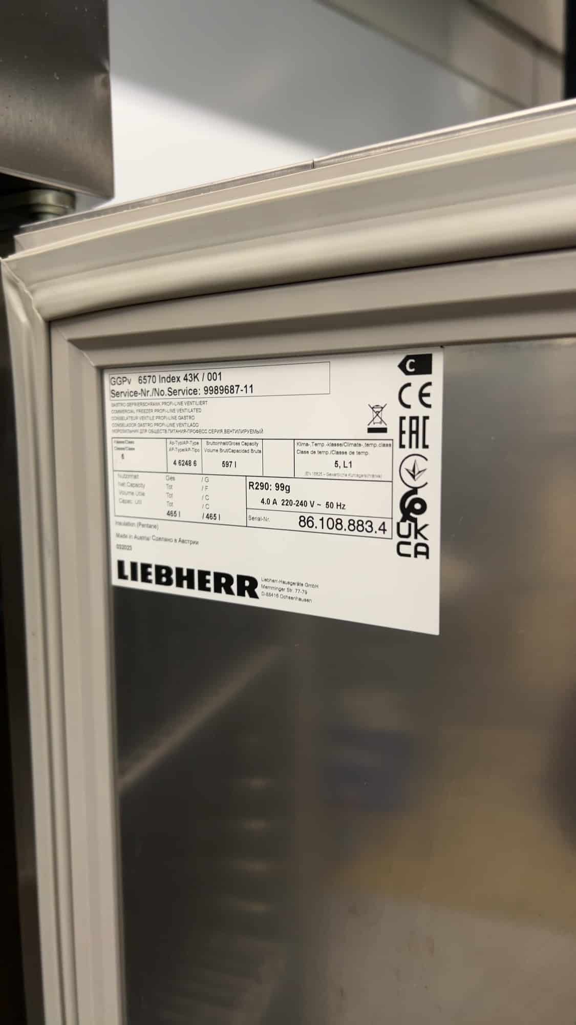 Congélateur Liebherr en acier inoxydable, 597 litres, 230 V, pour le secteur de la restauration