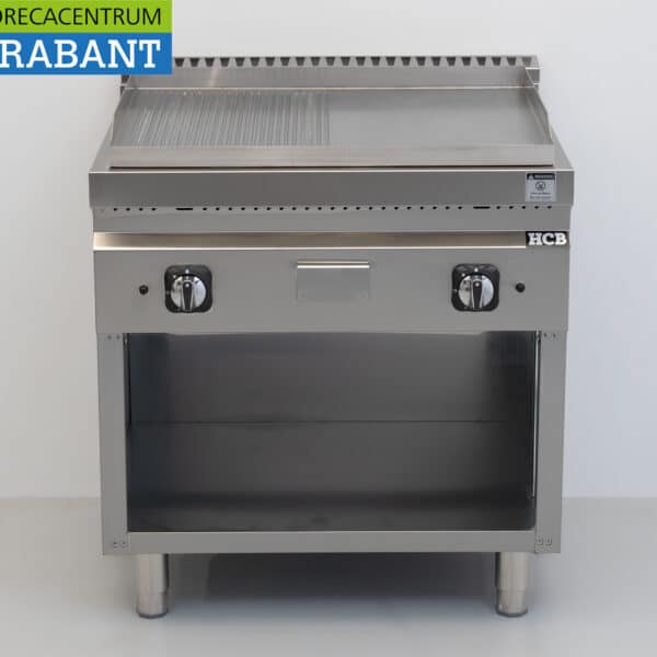 Plaque de cuisson HCB en acier inoxydable, lisse / striée, 13 kW, 80 cm, gaz, restauration