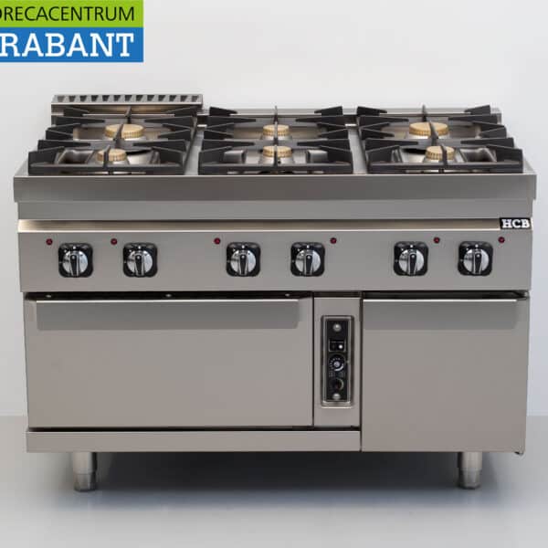 Cuisinière à gaz HCB en acier inoxydable à 6 brûleurs avec four, four à gaz de 50,5 kW, GAS 120 cm, pour la restauration