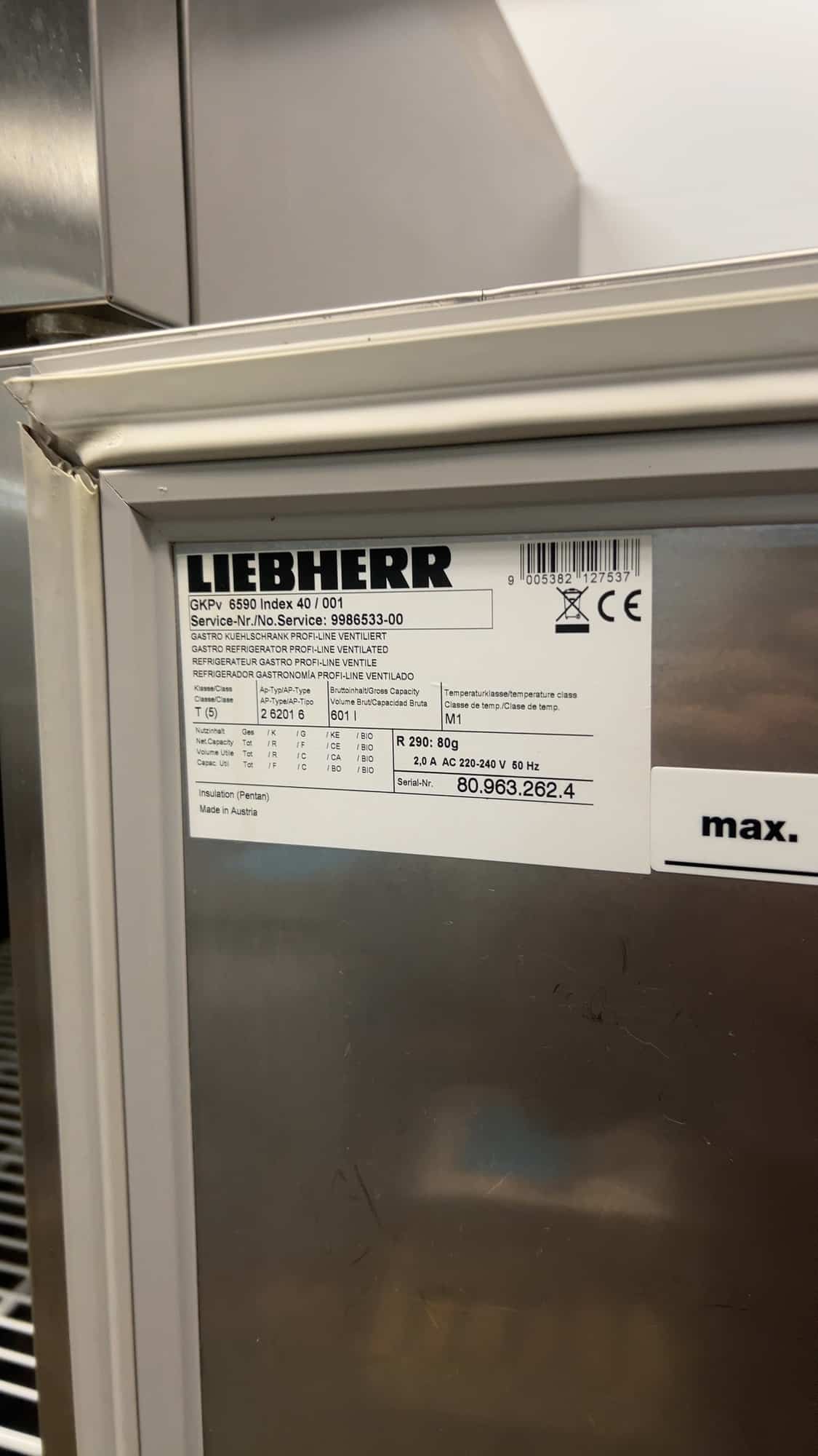 Réfrigérateur Liebherr en acier inoxydable 601 litres 230V Horeca