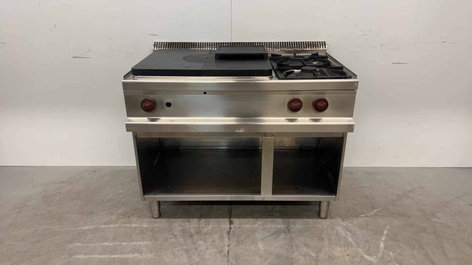 Cuisinière à 2 feux avec plaque de cuisson intégrée 110 x 73 x 86 cm, pour la restauration
